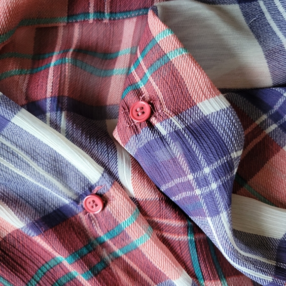 Band of Gypsies Plaid Blouse Small Red Checker Long Sleeve Button Up Casual - Picture 6 of 7